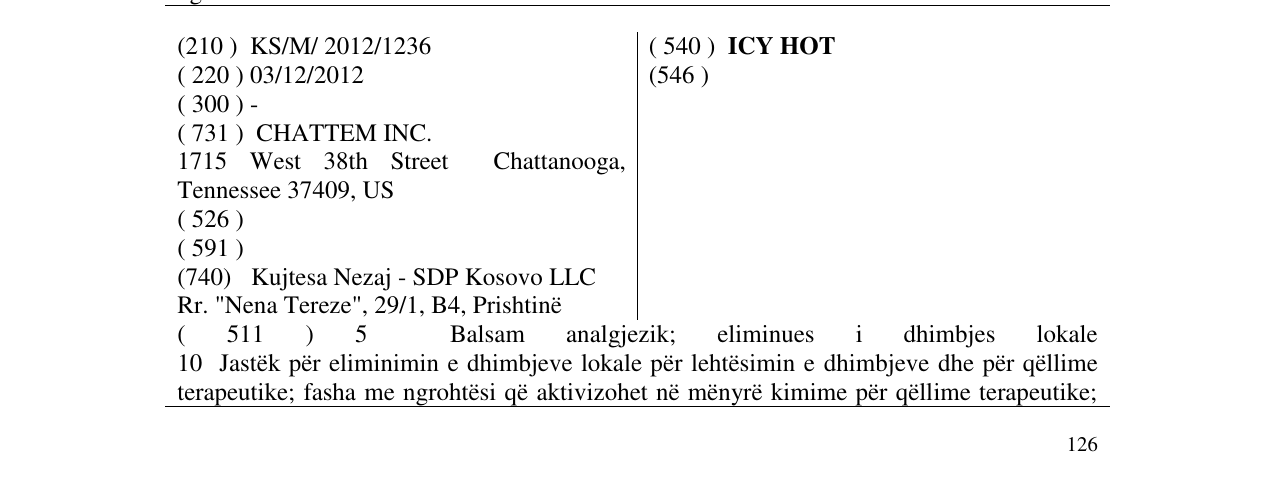 Zëri i markës ICY HOT në buletin