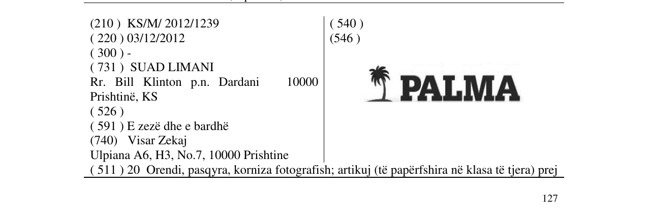 Zëri i markës PALMA në buletin