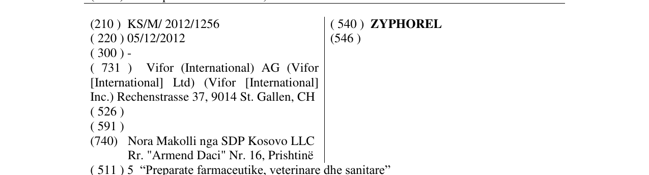 Zëri i markës ZYPHOREL në buletin