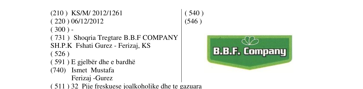 Zëri i markës B.B.F. COMPANY në buletin