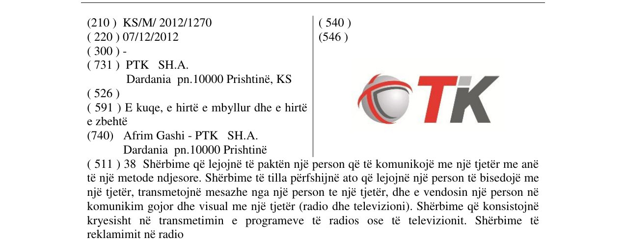 Zëri i markës TK në buletin