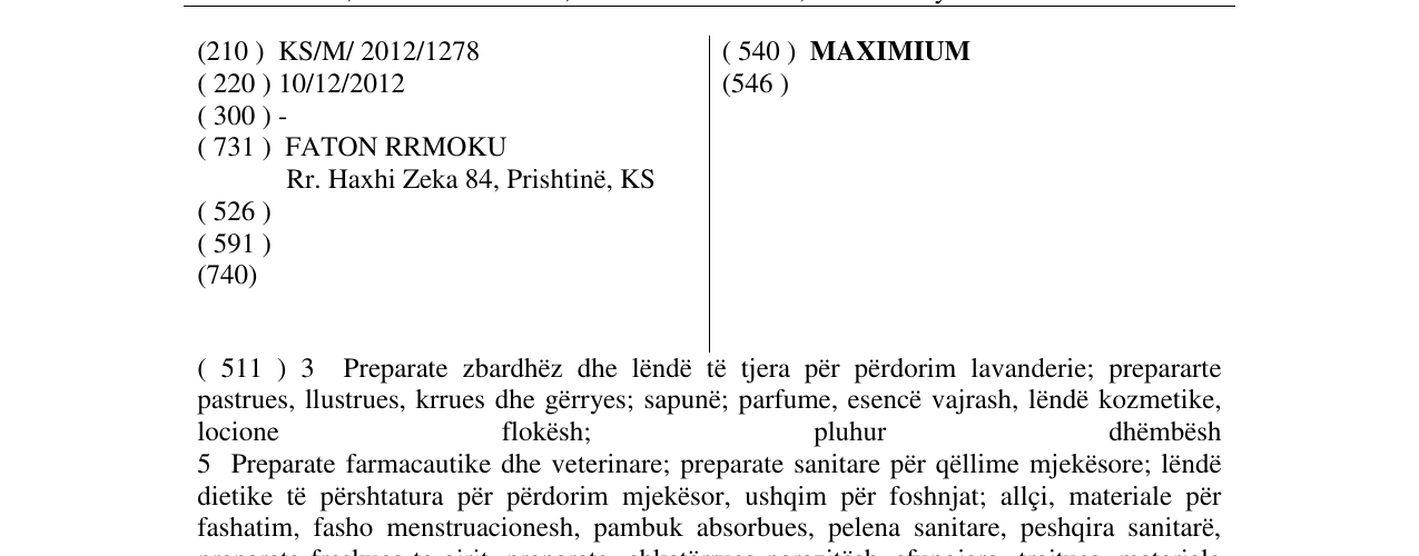 Zëri i markës MAXIMIUM në buletin