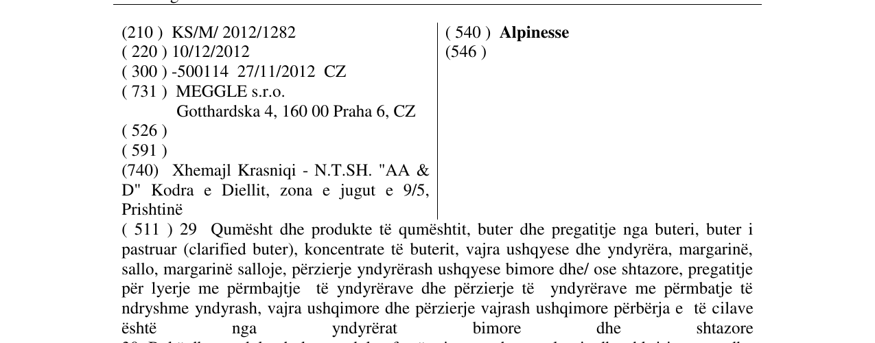 Zëri i markës Alpinesse në buletin