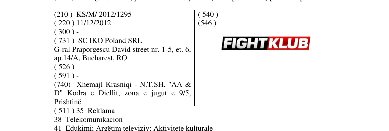 Zëri i markës FIGHT KLUB në buletin