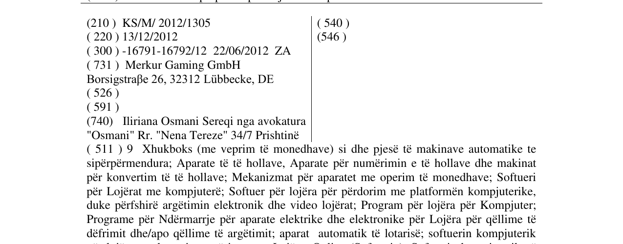 Zëri i markës Merkur në buletin