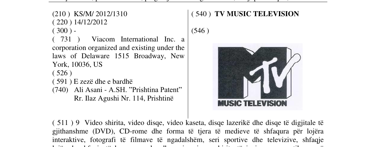 Zëri i markës TV MUSIC TELEVISION në buletin