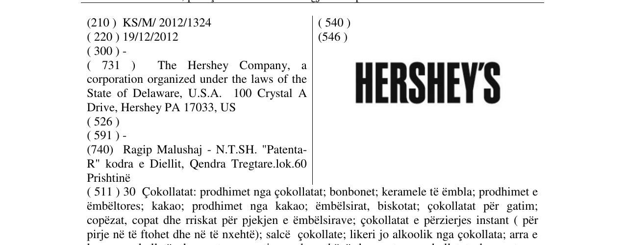 Zëri i markës HERSHEY'S në buletin
