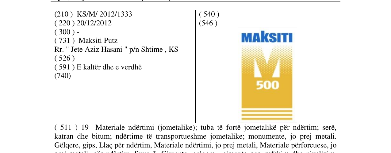 Zëri i markës MAKSITI 500 në buletin
