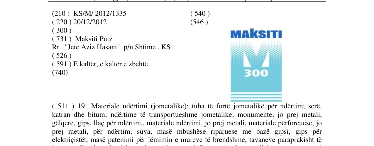 Zëri i markës MAKSITI 300 në buletin
