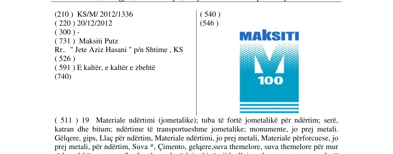Zëri i markës MAKSITI 100 në buletin