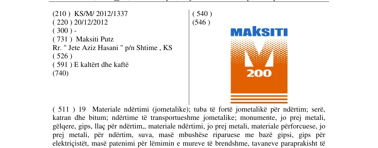 Zëri i markës MAKSITI 200 në buletin