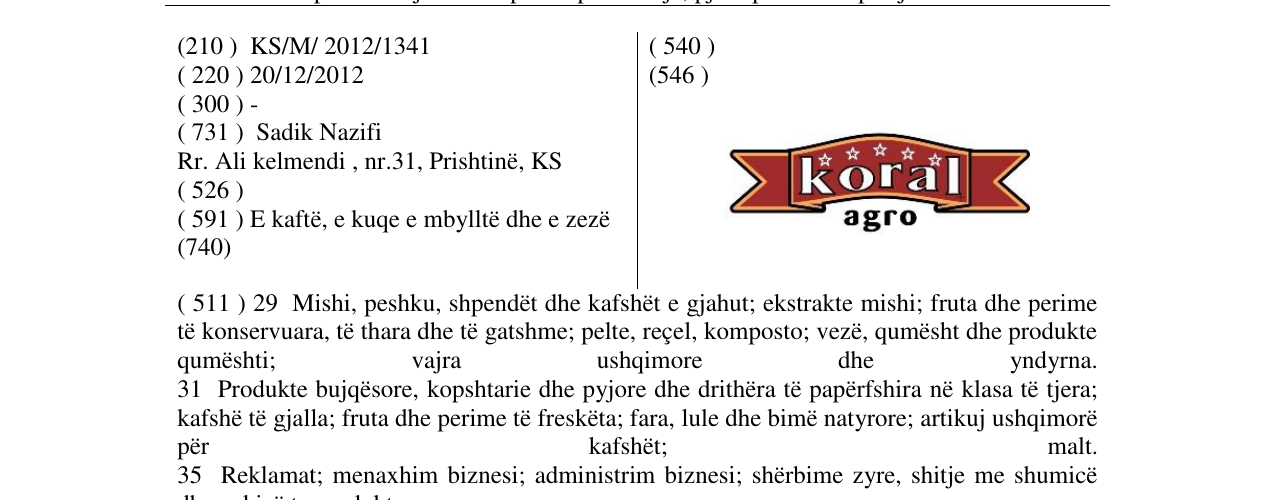 Zëri i markës koral agro në buletin