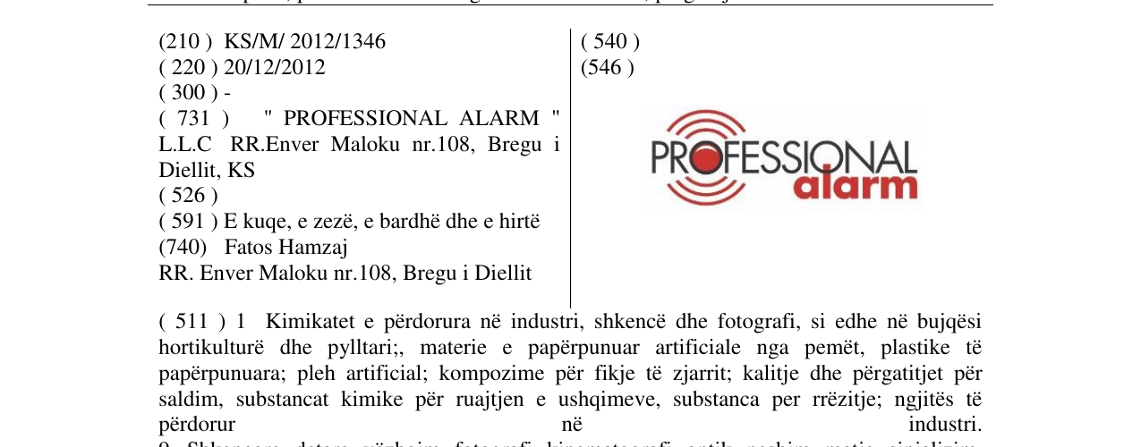 Zëri i markës PROFESSIONAL alarm në buletin