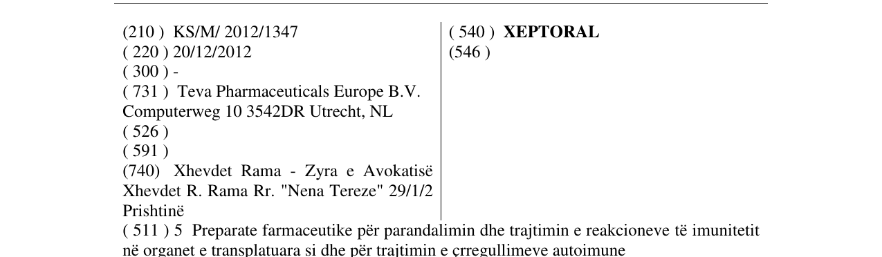Zëri i markës XEPTORAL në buletin