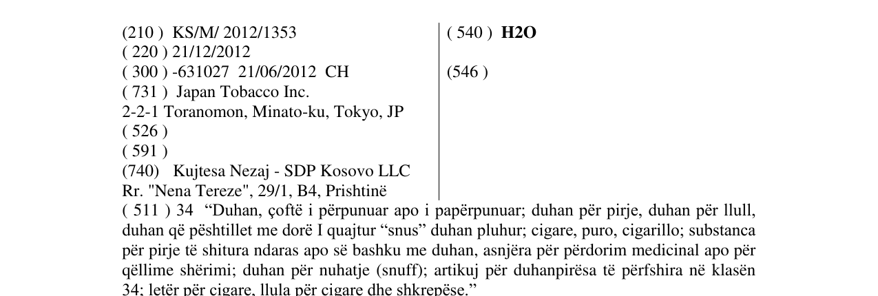 Zëri i markës H2O në buletin