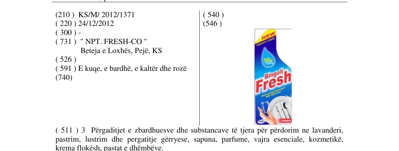 Zëri i markës Bingoli Fresh në buletin