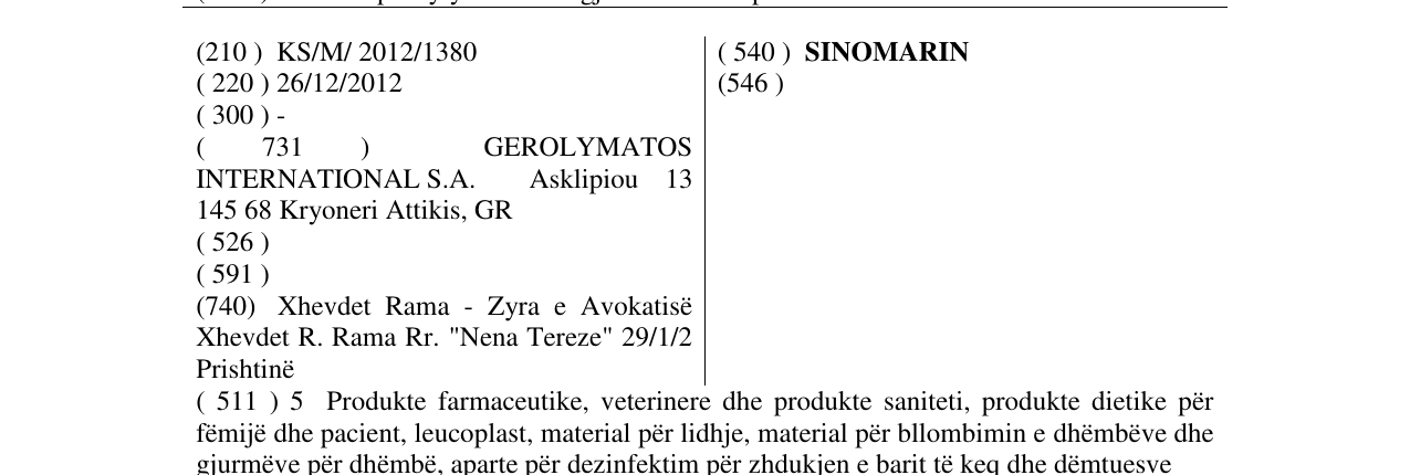 Zëri i markës SINOMARIN në buletin