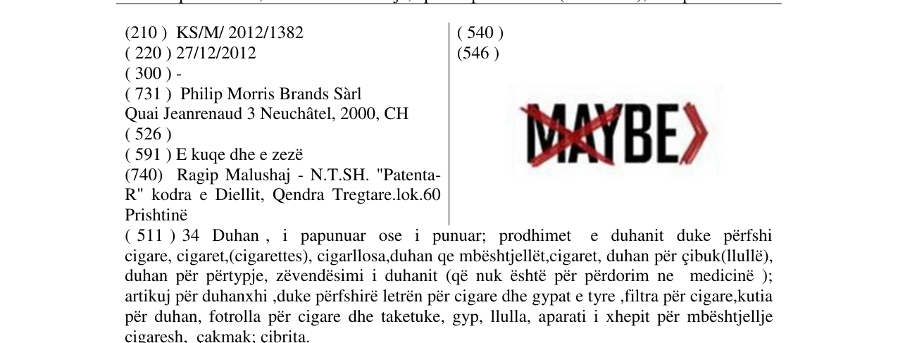 Zëri i markës MAYBE në buletin