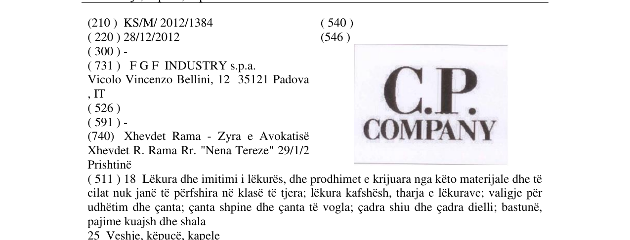Zëri i markës C.P. COMPANY në buletin
