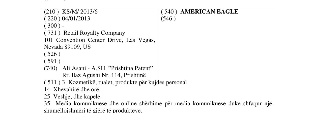Zëri i markës AMERICAN EAGLE në buletin