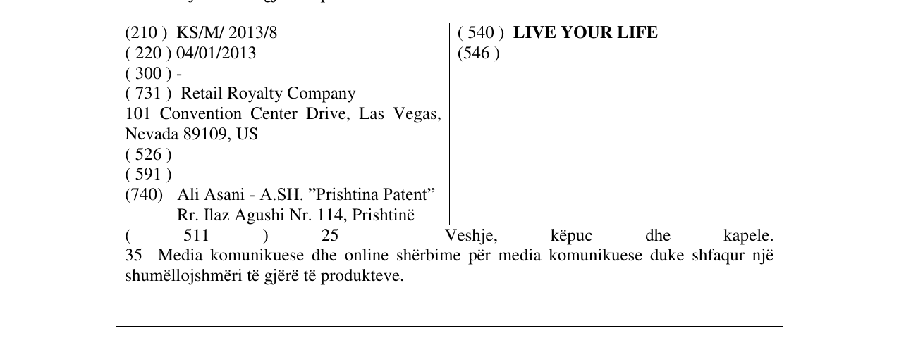 Zëri i markës LIVE YOUR LIFE në buletin