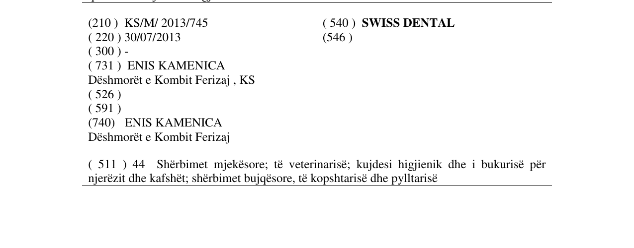 Zëri i markës SWISS DENTAL në buletin
