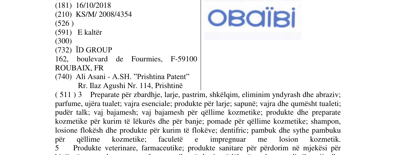 Zëri i markës OBAIBI në buletin