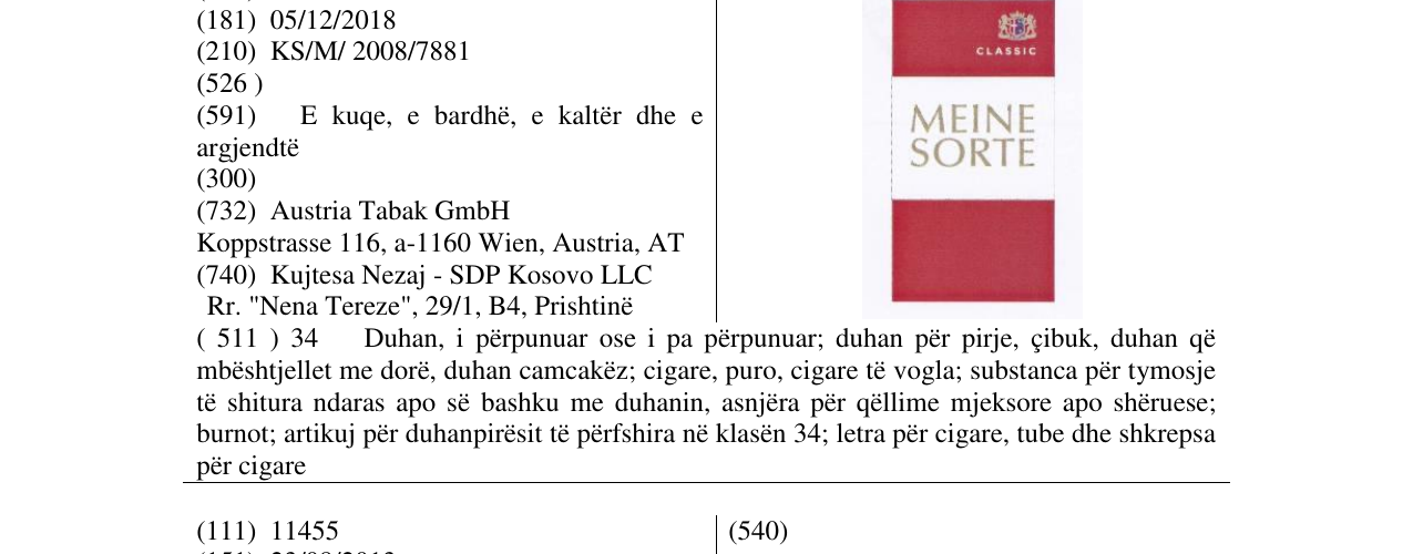 Zëri i markës MEINE SORTE në buletin