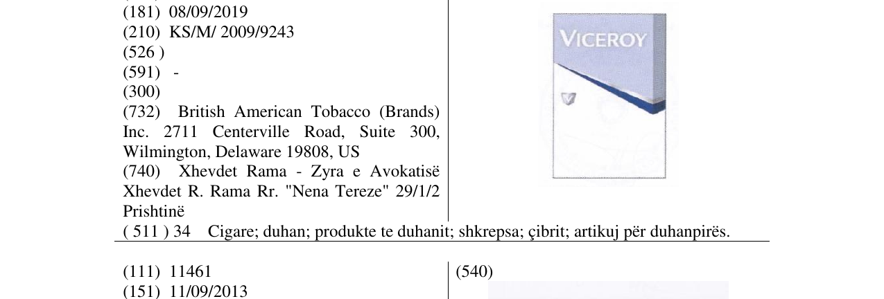 Zëri i markës VICEROY në buletin