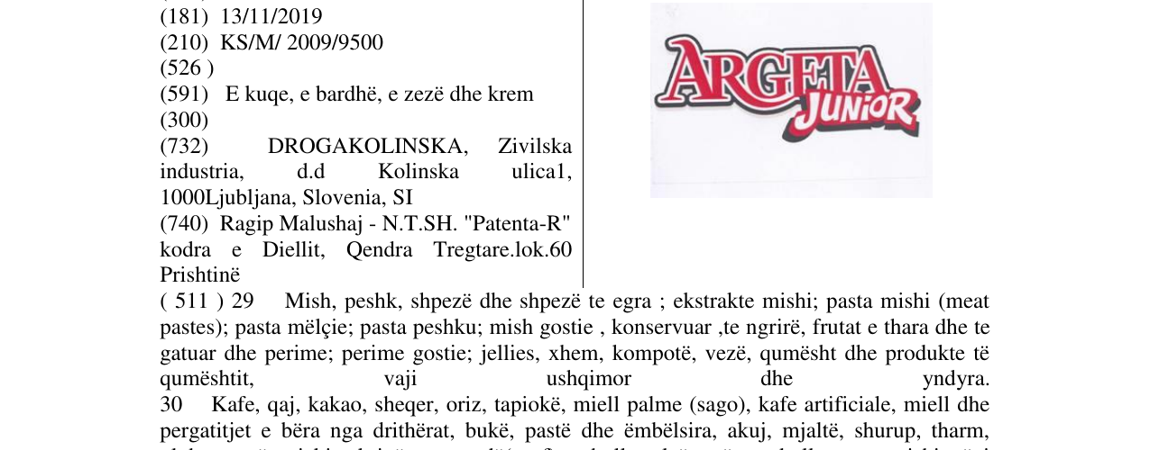 Zëri i markës ARGETA JUNiOR në buletin