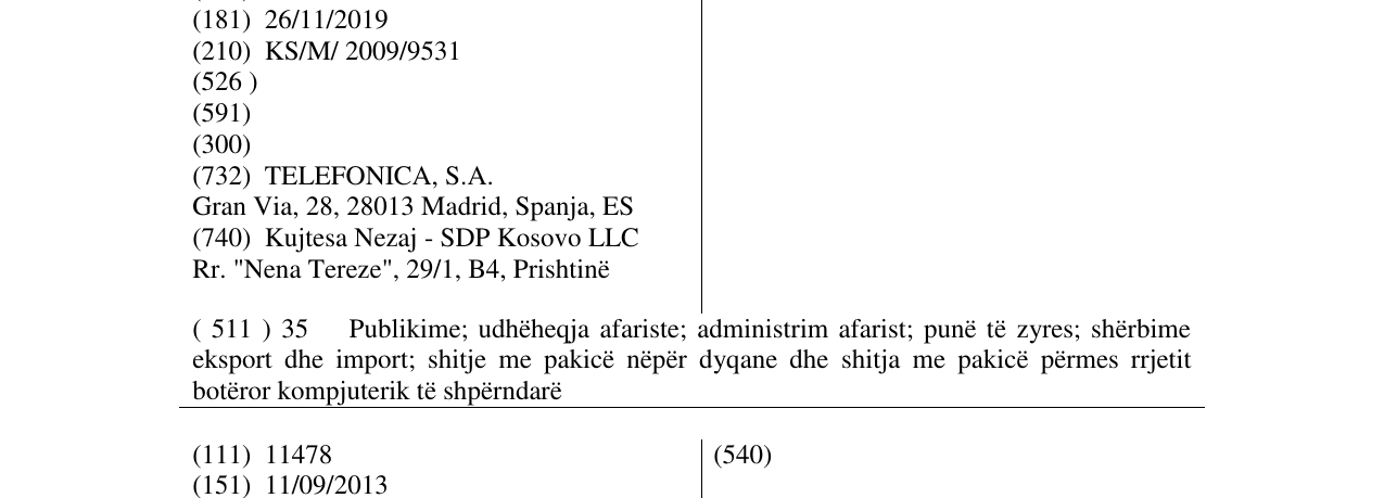 Zëri i markës MOVISTAR në buletin