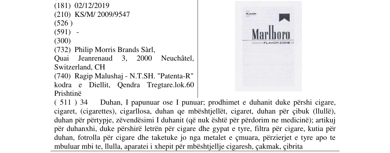 Zëri i markës Marlboro në buletin