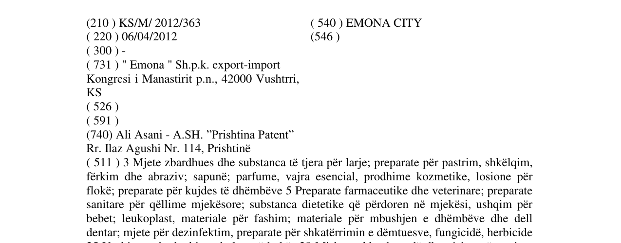 Zëri i markës EMONA CITY në buletin