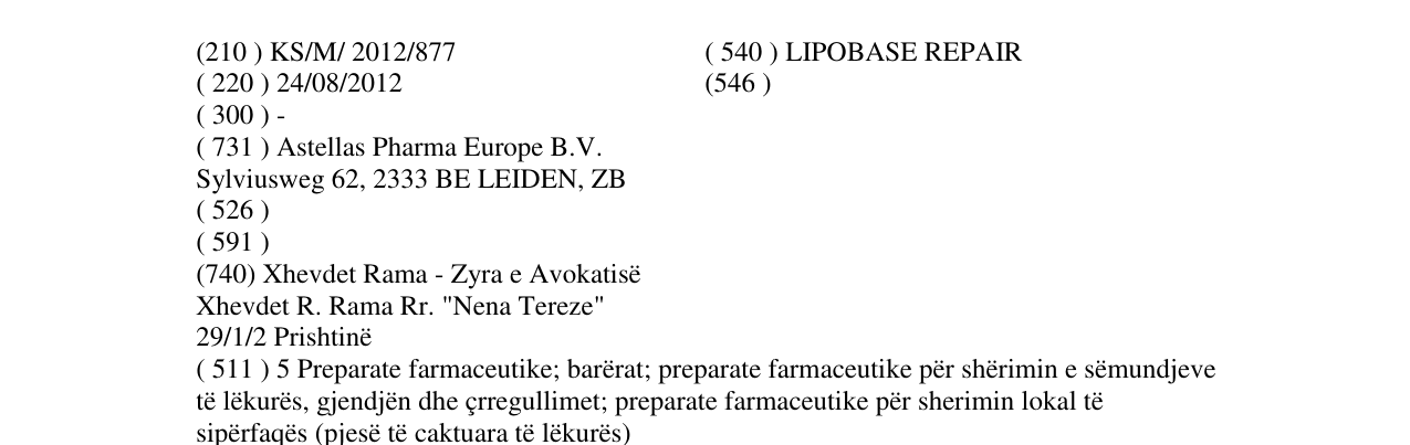 Zëri i markës LIPOBASE REPAIR në buletin