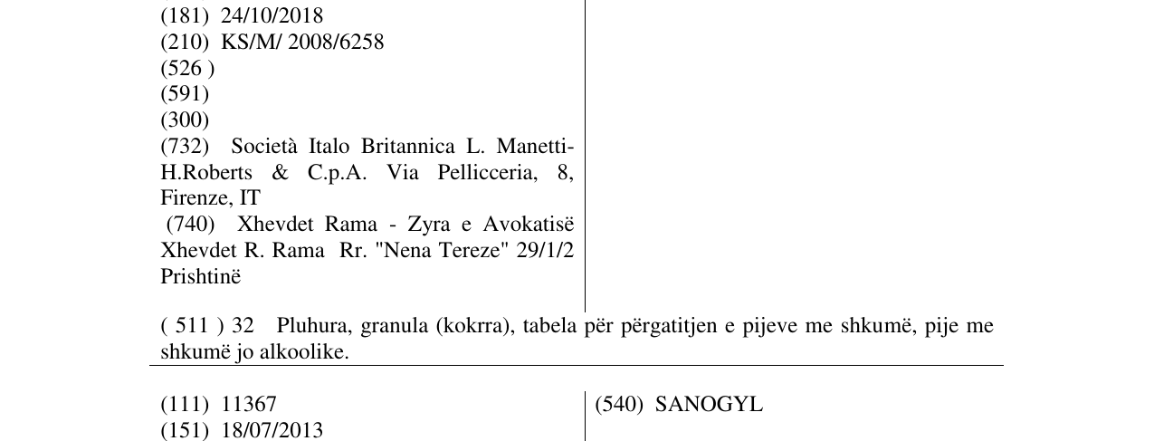 Zëri i markës BRIOSCHI në buletin