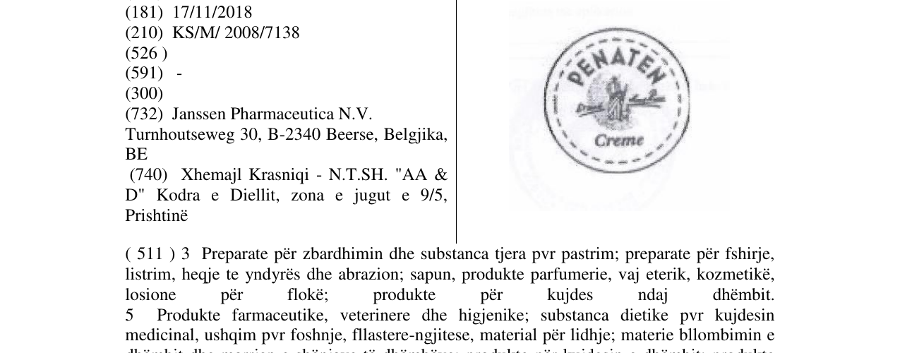 Zëri i markës PENATEN CREME në buletin