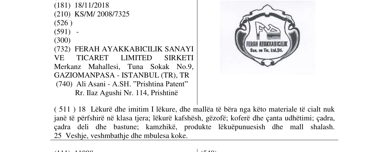 Zëri i markës FERAH AYAKKABICILIK në buletin