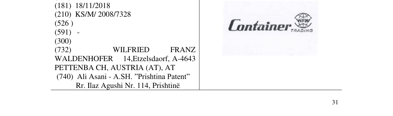 Zëri i markës CONTAINER WFW TRADING në buletin