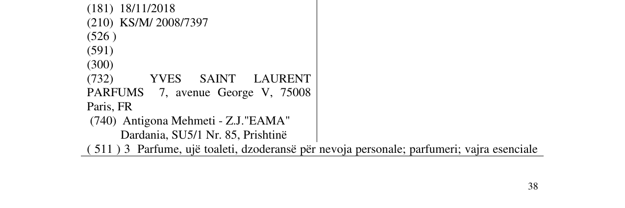 Zëri i markës YVES SAINT LAURENT në buletin
