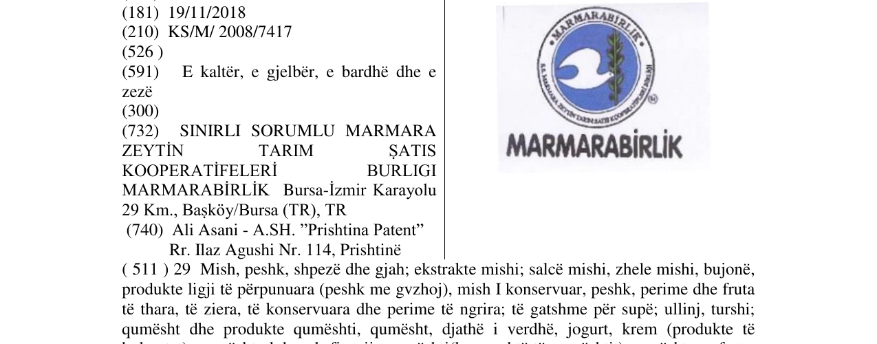 Zëri i markës MARMARABIRLIK në buletin