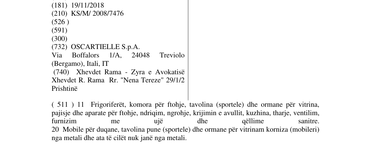 Zëri i markës OSCARTIELLE në buletin