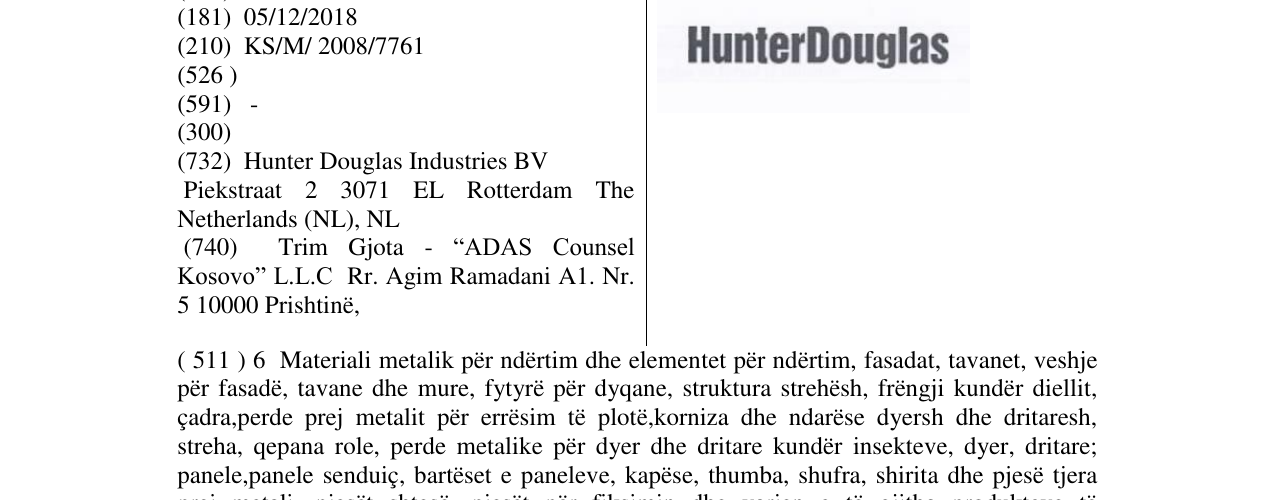 Zëri i markës HUNTERDOUGLAS në buletin