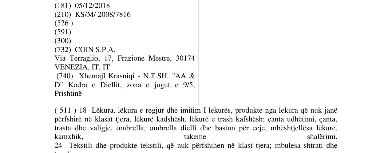 Zëri i markës LUCA D' ALTIERI në buletin