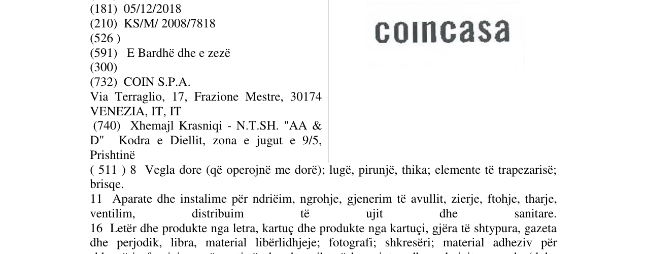 Zëri i markës COINCASA në buletin