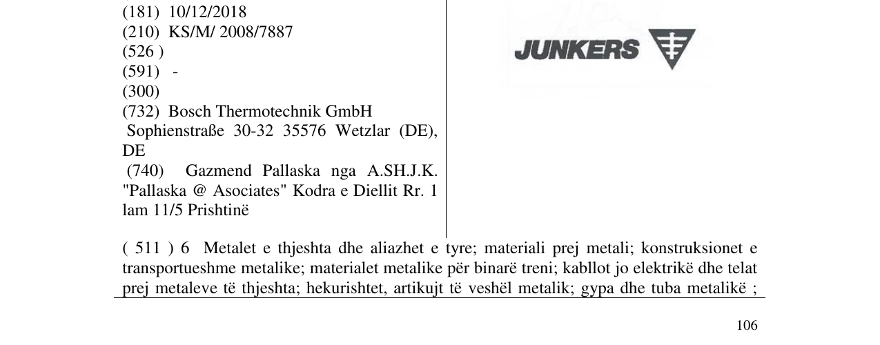 Zëri i markës JUNKERS në buletin