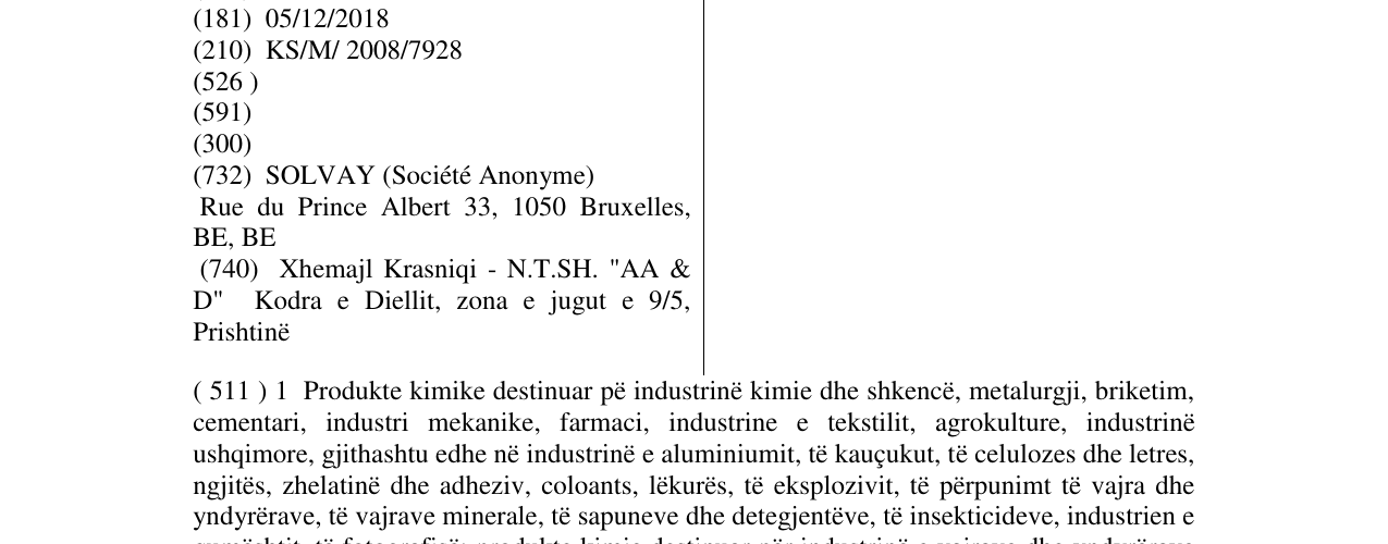 Zëri i markës SOLVAY në buletin