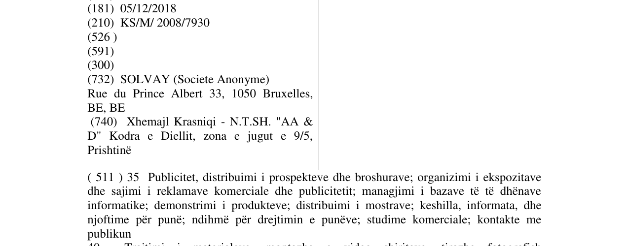 Zëri i markës SOLVAY në buletin