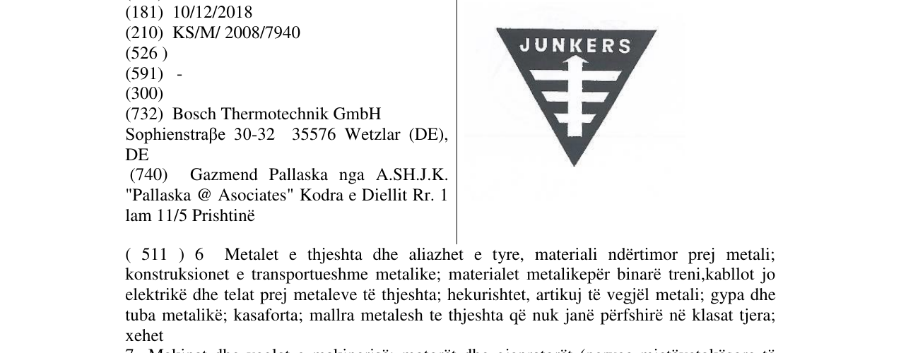 Zëri i markës JUNKERS në buletin