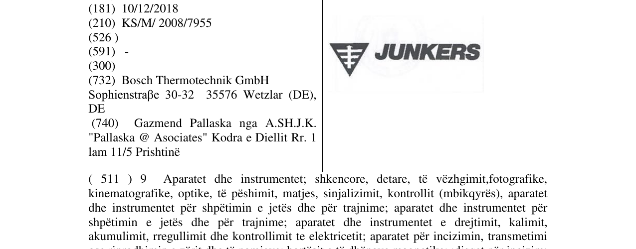 Zëri i markës JUNKERS në buletin