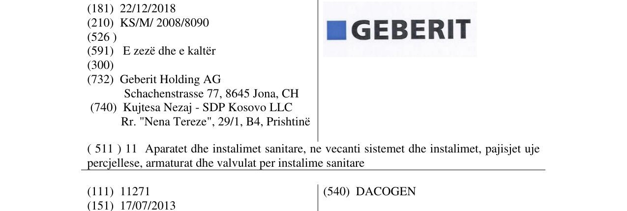 Zëri i markës GEBERIT në buletin